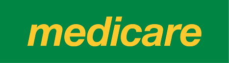 The image shows the word medicare in bold yellow lowercase letters on a green rectangular background.